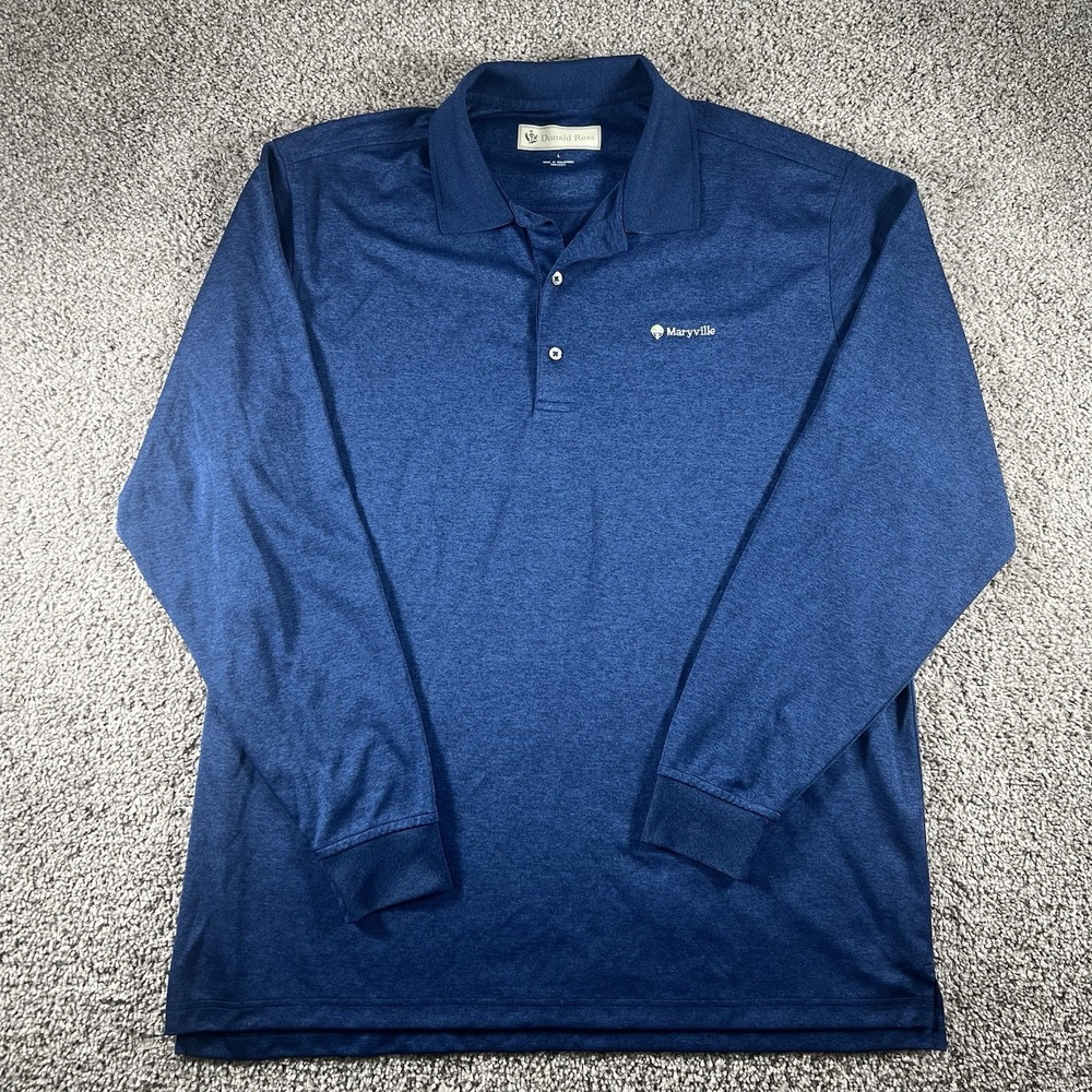 Donald Ross Maryville Shirt Mens Large Blue Performance Long Sleeve Polo Preppy